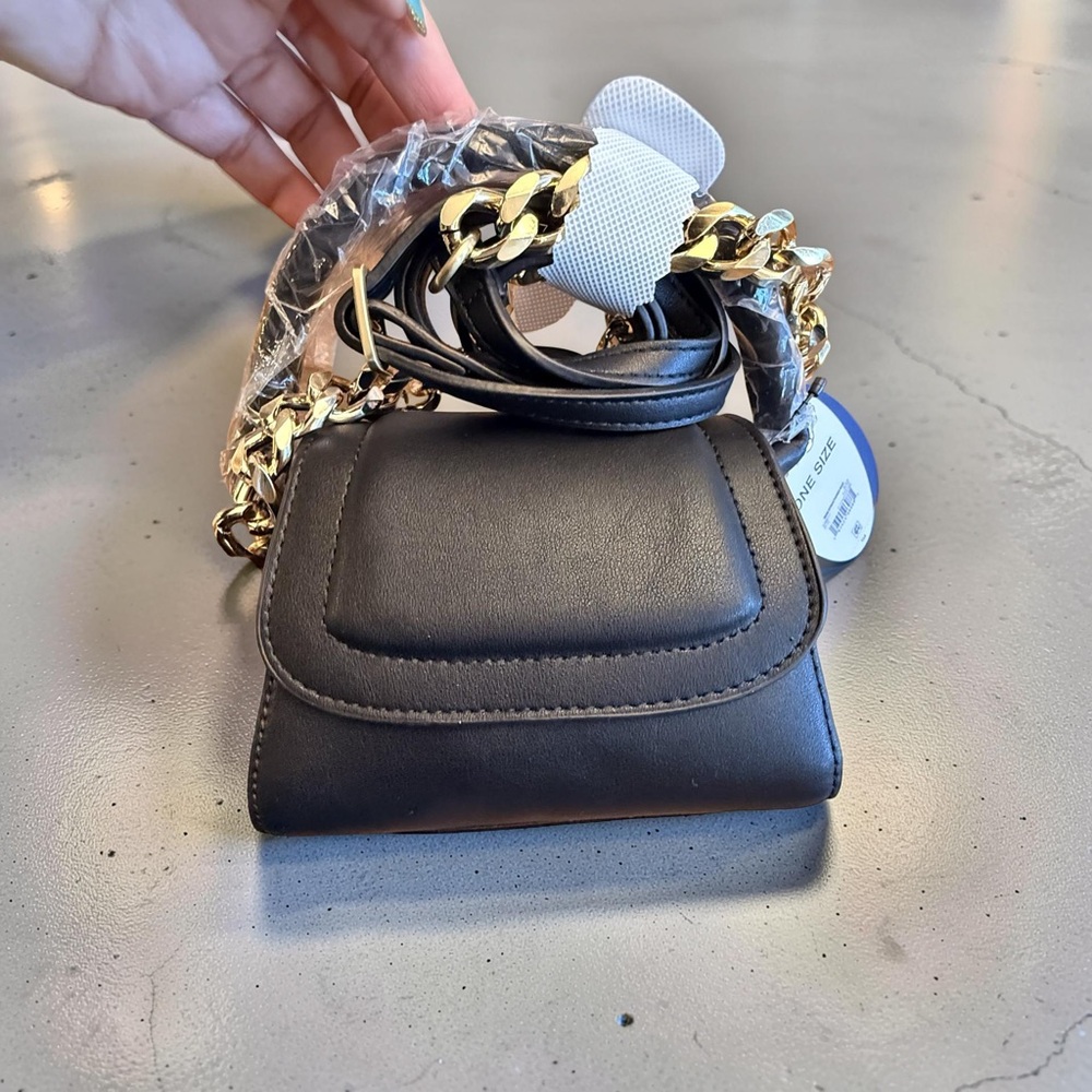 Black Mini Structured Bag — Gold Chain — NWT